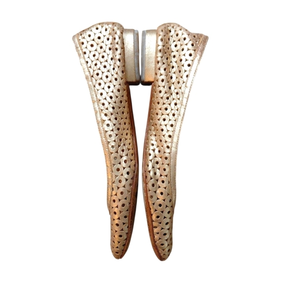 Corso como Gold Perforated Leather Flats Cut-out Metallic Loafers Size 8 - Picture 7 of 11